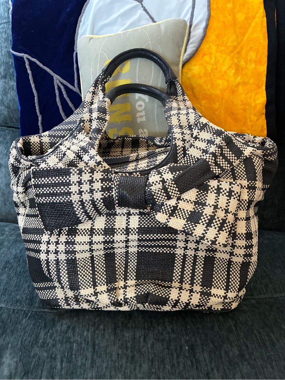 kate spade Black and White Plaid Bow Tote